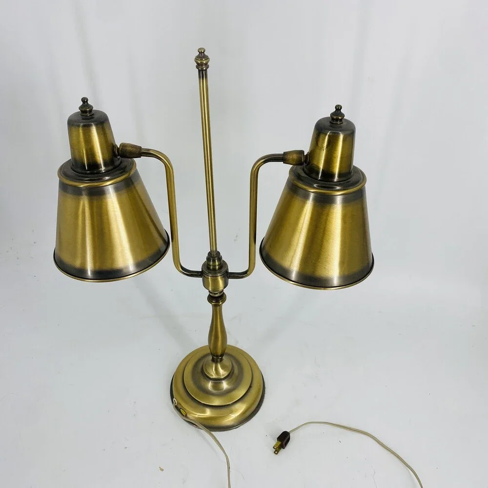 Vintage Three Way Brass Table Lamp Task Lighting Student Desk Lamp Works!